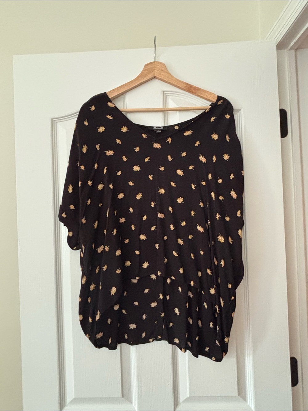 Madewell Black Top with Gold Floral Motif